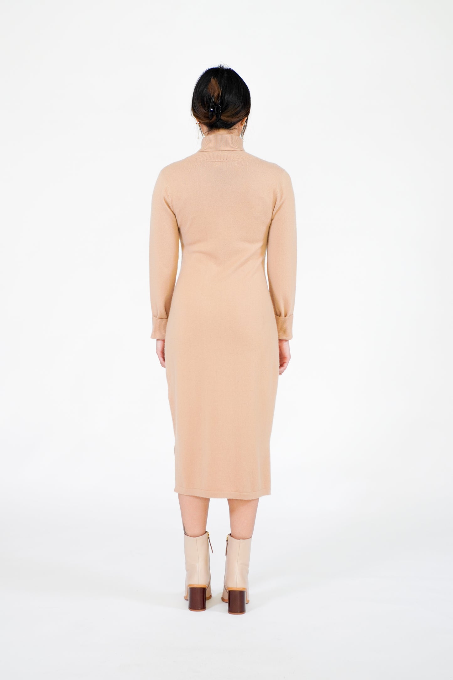 Cashmere Long Sleeve Turtleneck Slit Dress