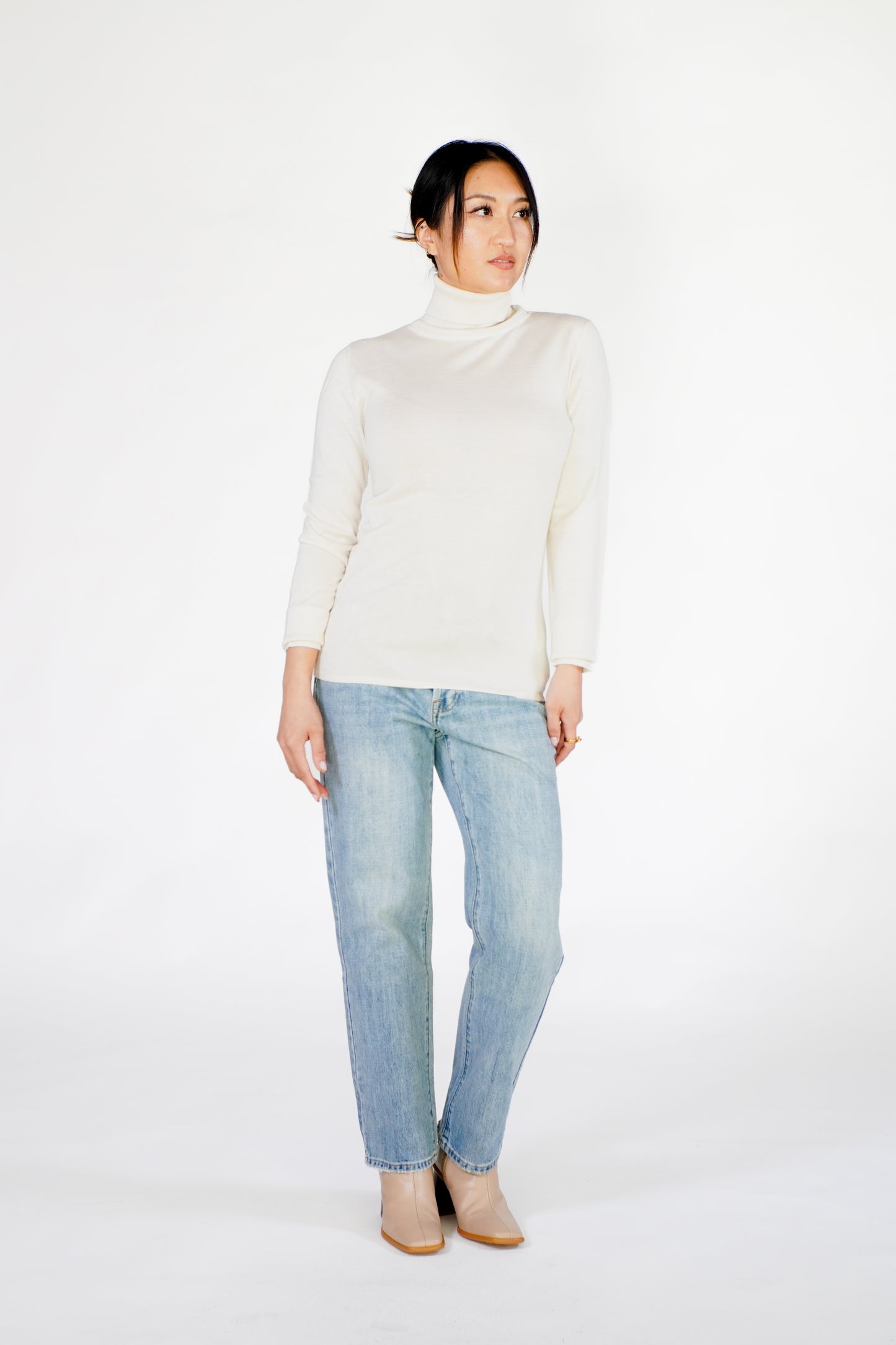 Silk/Wool/Cashmere Fitted Turtleneck Top