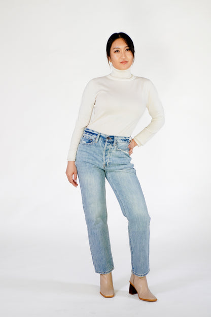 Silk/Wool/Cashmere Fitted Turtleneck Top