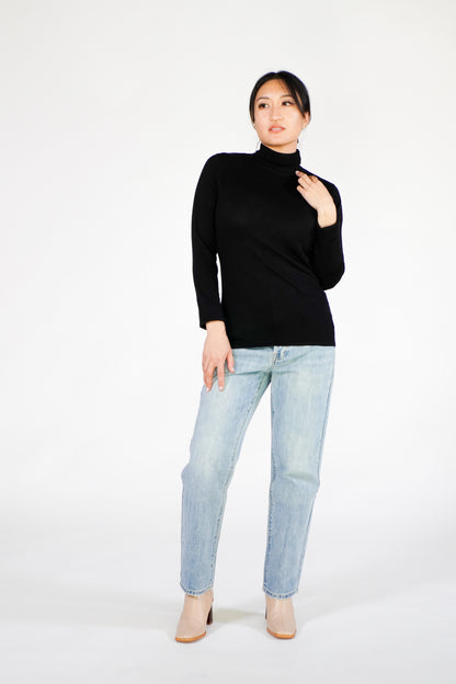 Silk/Wool/Cashmere Fitted Turtleneck Top