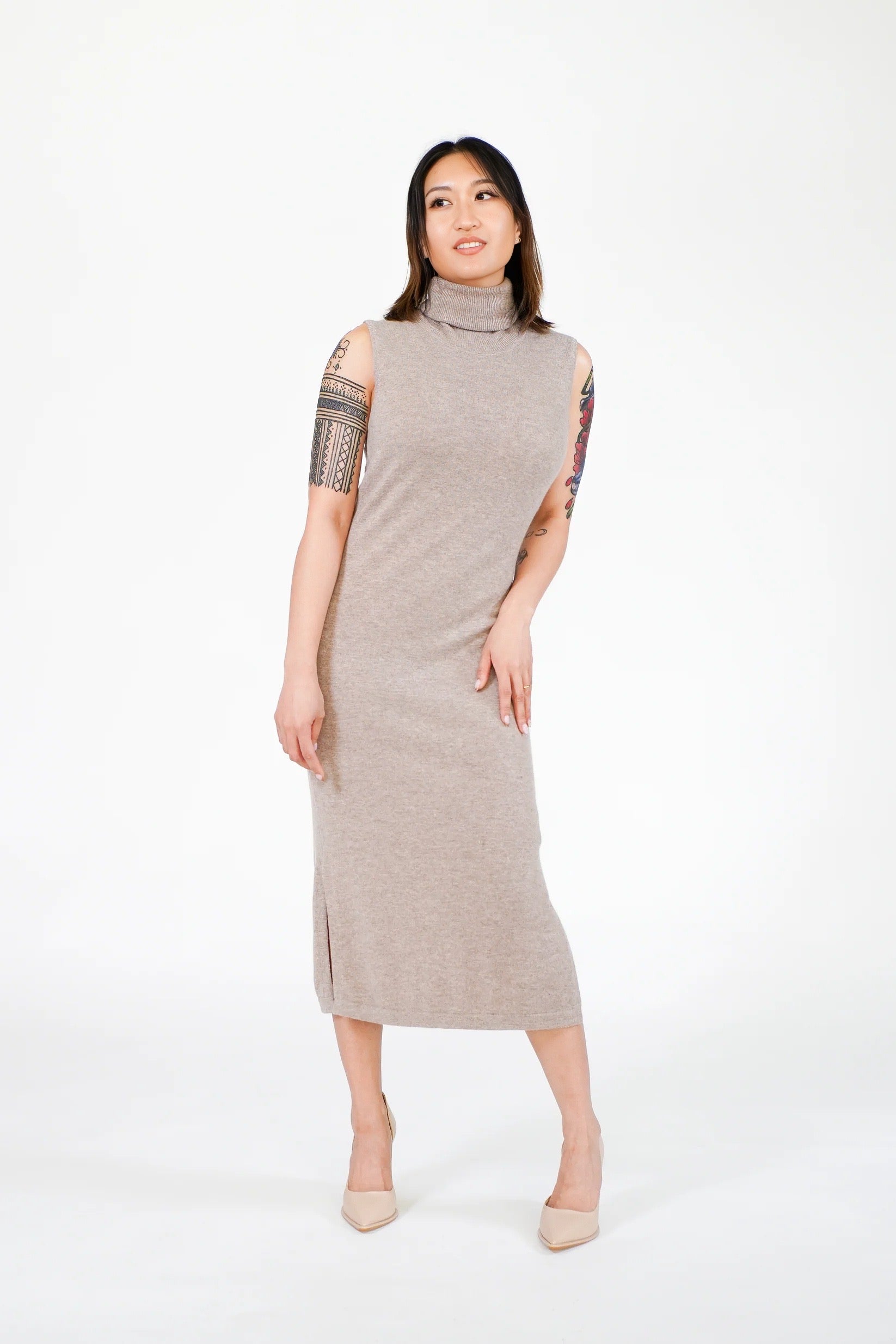 grey sleeveless turtleneck dress Vhari Sleeveless Turtleneck Dress Mid Grey Mel Grey / L