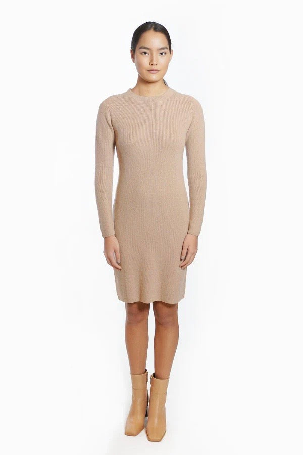 Cashmere Crewneck Sweater Dress Almond / S Cashmere Crewneck Sweater Dress Almond / S